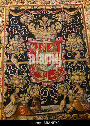 Wandteppich mit dem Wappen von Anna Katharina Bodensee Vasa (Detail).. vor 1642. Flandern Wandteppich mit dem Wappen von Anna Katharina Bodensee Vasa (Detail) 01. Stockfoto