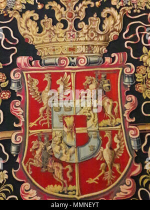 Wandteppich mit dem Wappen von Anna Katharina Bodensee Vasa (Detail).. vor 1642. Flandern Wandteppich mit dem Wappen von Anna Katharina Bodensee Vasa (Detail) 02. Stockfoto