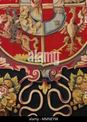 Wandteppich mit dem Wappen von Anna Katharina Bodensee Vasa (Detail).. vor 1642. Flandern Wandteppich mit dem Wappen von Anna Katharina Bodensee Vasa (Detail) 03. Stockfoto