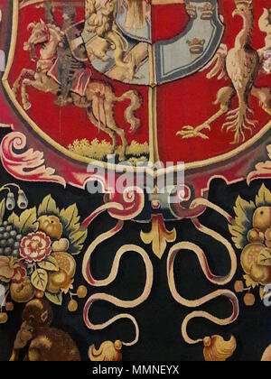Wandteppich mit dem Wappen von Anna Katharina Bodensee Vasa (Detail).. vor 1642. Flandern Wandteppich mit dem Wappen von Anna Katharina Bodensee Vasa (Detail) 04. Stockfoto