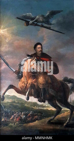 Equestrian portrait von Johann III. Sobieski gegen die Schlacht von Wien.. Im ersten Quartal des 18. Anonyme Equestrian portrait von Johann III. Sobieski Stockfoto