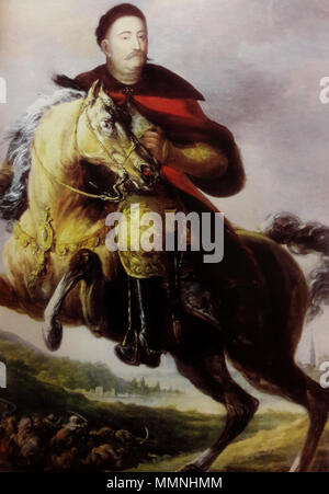 Equestrian portrait von Johann III. Sobieski gegen die Schlacht von Wien (Detail) .. Im ersten Quartal des 18. Anonyme Equestrian portrait von Johann III. Sobieski (Detail) Stockfoto