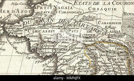 . Englisch: ein feines First edition Beispiel 1724 Karte Guillaume De L'Isle in Persien. Abdeckungen von der Krim und dem Asowschen Meer im Süden an den Persischen Golf und die Straße von ormuz und Osten so weit wie Kaschmir (Cachmir) und Kabul (Caboul). Diese Karte umfasst moderne Iran, Irak, Afghanistan, Kuwait, Usbekistan, Turkmenistan, Tadschikistan, Georgien, Armenien und Aserbaidschan, mit angrenzenden Teile von Russland, Pakistan, der Türkei, der Ukraine und Kasachstan und Arabien. Kartierung kartographisch De L'Isle of Persia markiert einen bedeutenden Fortschritt im Europäischen kartografischen Kenntnisse der Region. Dieses ma Stockfoto