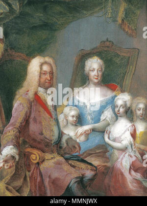 . Deutsch: Karl VI. und Kaiserin Elisabeth Christine hielt Erzherzogin Maria Amalia, Erzherzogin Maria Theresia stand und Erzherzogin Maria Anna an der rechten Seite in den Hintergrund. Englisch: Karl VI. und Kaiserin Elisabeth Christine holding Erzherzogin Maria Amalia, Erzherzogin Maria Theresia und Erzherzogin Maria Anna an der Rechten, im Hintergrund. Deutsch: Karl VI., Kaiser des Heiligen Römischen Reiches mit seiner Familie. Karl VI., Kaiser des Heiligen Römischen Reiches mit seiner Familie.. zwischen 1729 und 1730. Karl VI. mit Familie Stockfoto