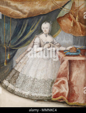 . Englisch: Portrait von Maria Theresia (1717-1780) Deutsch: Porträt der Kaiserin Maria Theresia im Spitzenkleid, Aquarell auf Pergament (?), 21 x 16,5 cm. ca. 1740. Portrait Maria Theresia im Spitzenkleid c 1740 Stockfoto