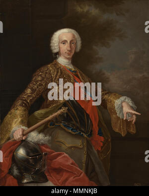 . Español: Retrato del Rey Carlos III de España (1716-1788), Que fue hijo del rey Felipe V de España y de su Segunda esposa, la Reina Isabel de Farnesio. Englisch: Porträt von Karl III. von Spanien (1716-1788), König von Neapel und Sizilien (Thron, dass er vor dem becaming König von Spanien besetzt). Carlos de Borbón, rey de Las Dos Sicilias. 1745 s. CarloVIII di Napoli-2 Stockfoto