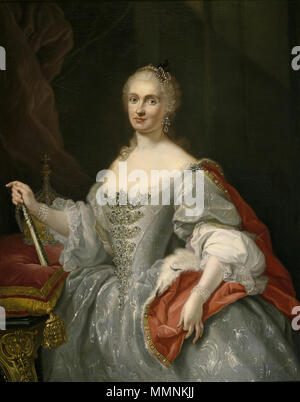 . Español: Retrato de la Reina María Amalia de Sajonia (1724-1760), Que fue Reina consorte de Neapel y de Sicilia y posteriormente de España por su matrimonio con el Rey Carlos III de España. Englisch: Portrait von Maria Amalia von Sachsen als Königin von Neapel mit Blick auf den neapolitanischen Krone. Maria Amalia von Sachsen als Königin von Neapel mit Blick auf den neapolitanischen Krone von Giuseppe Bonito am Prado statt Stockfoto