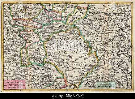 . Englisch: Eine atemberaubende Karte von zentralen Russland oder Moscovie (Muskovien). Von Daniel de La Feuille 1706 beruht auf einer früheren Karte von De L'Isle, der im Titel gutgeschrieben wird. Konzentriert sich auf die Gebiete in der Umgebung der russischen Hauptstadt Moskau. Enthält Teile von Litauen. Titel erscheint unten in der niederländischen Links. Dies ist Paul de La Feuille von 1747 Reissue der 1706Karte seines Vaters Daniel. Für die Frage, wie die Platte Nr. vorbereitet 29 Im J. 1747 Geographisch-Toneel Ratelband's. Nieuwe Kaart van Muskovien.. 1747 (undatiert). 1747 La Feuille Karte von Russland - Geographicus - Muskovien - ratelband-1747 Stockfoto