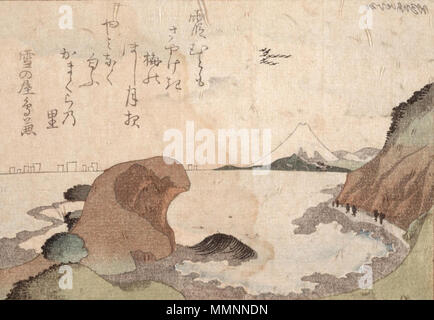 . Italiano: stampa Surimono di Katsushika Hokusai Englisch: surimono Drucken in der abendländischen Stil von Katsushika Hokusai. 1805. Katsushika Hokusai - Enoshima und Mt. Fuji Stockfoto