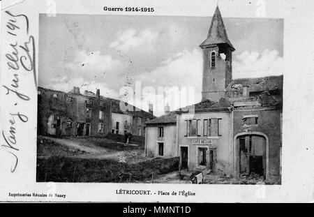 . Français: Gemeinde Letricourt (Meurthe-et-Moselle) détruite Pendant La Première Guerre mondiale. Conservé aux Archives de Rennes, 100 Fi 571. 16 Oktober 2013, 18:50:33. Unbekannt 4 100 Fi 571 Letricourt 1914-1918 Stockfoto