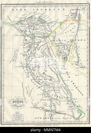 . Englisch: Dieses ist ein wunderschönes, 1837 Kupferstich Lithographie Karte des alten Ägypten, Nubien und Abyssina. Diese entspricht in etwa der modernen Nationen von Ägypten, Sudan und Äthiopien. Umfasst die alten Nationen von Oberägypten, Unterägypten, Heptanomis, Arabien, und Judäa, und Petra. Topographische details in Hülle und Fülle. Text in Französisch oder Latein. Egypte Ancienne.. 1837. 7 1837 Malte-Brun Karte des alten Ägypten, Nubien (Sudan) und Abessinien (Äthiopien) - Geographicus - EgyptAncient-MB-1941 Stockfoto