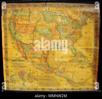 . Englisch: einer der interessantesten und schönsten 19. Jahrhundert Landkarten von Nordamerika. 1854 von Jacob Mönch, dieses große und schöne Landkarte veröffentlicht, Details viel von Nordamerika aus der südlichen Grenze von Kanada, Mittelamerika, die Karibik und den nordwestlichen Teil von Südamerika. Details in den Vereinigten Staaten voll sowie Teile des heutigen Kanada. Zeigt Nordamerika während einer wichtigen Periode der territorialen und kulturellen Expansion nach dem Mexikanisch-Amerikanischen Krieg und während der Höhe des California Gold Rush. Die California Gold Region rund um Sacramento, Nes Stockfoto