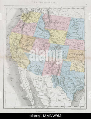 . Englisch: Diese Hand farbigen Karte zeigt die westliche Hälfte der Vereinigten Staaten einschließlich Texas, Arizona, Kalifornien, Utah und Nevada. Die Karte wurde 1864 von dem englischen mapmaker Mackenzie gemacht. Es zeigt Arizona bis in heutigen südlichen Nevada. Utah hat zwei wichtige Städte, Fillmore und Salt Lake City. Salt Lake City ist die Hauptstadt. Die Dakotas bleiben ungeteilt. United States Nr. 2.. 1864. 9 1864 Dower Karte der westlichen Vereinigten Staaten - Geographicus - WesternUSA - mitgift-5671 Stockfoto