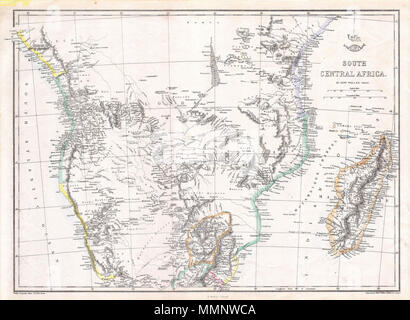 . Englisch: Dieses knappen Handcolorierte Karte ist eine lithografischen Gravur von Norwegen und Schweden, die bis 1846 von der legendären amerikanischen Mapmaker S.A. Mitchell, der Ältere. Zeigt Skandinavien, in vollem Umfang von der Arktis nach Dänemark. Mit Finnland. Diagramm der EZB-Bezirke auf der linken Seite. South Central Afrika.. 1868 (veraltet). 9 1868 Versand - Weller Karte von Süd- Afrika (Angola, Botswana, Tansania, etc.) ---1868 CentralAfrica Geographicus-Versand Stockfoto