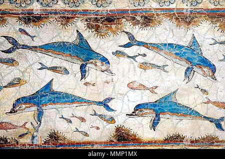 . Fresko von Delphine aus der Bronzezeit die Ausgrabungen von Knossos auf der griechischen Insel Kreta 31 Akrotiri Delphine Stockfoto