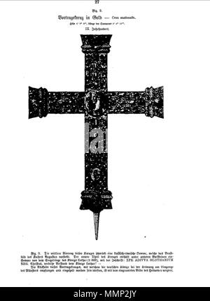 . Englisch: Seite von Das Heiligtum zu Aachen mit holzschnitt Abbildung des Kreuzes von Lothar in der Aachener Domschatzkammer, Deutschland. Eine der 51 Abbildungen in Franz Bock 1867 Veröffentlichung auf der Dom zu Aachen Schätze. . 1867. unknow Kupferstecher Franz Bock, das Heiligtum zu Aachen, Seite 27. Stockfoto