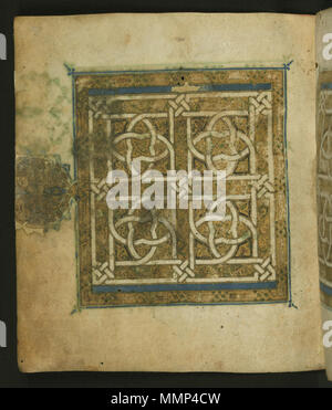 . Englisch: Walters Manuskript W. 556 öffnet sich mit dieser Doppelseite beleuchtete Frontispiz (fols. 3b-4a) der geometrischen Design in Gold, Blau und Weiß. Es ist ein palmette Medaillon in der Marge. Die linke Seite eines doppelseitigen Beleuchtete Frontispiz. 6. Jahrhundert AH/AD 12. Jahrhundert. Afrikanische - linke Seite eines doppelseitigen Beleuchtete Frontispiz - Walters W 5564 A-volle Seite Stockfoto