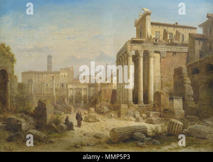 . Deutsch: Blick auf das Forum Romanum mit dem Septimius-Severus-Bogen und dem Tempel der Faustina und des Antonius Pius. . Von 1905. Albert Rieger (1834-1905) Albert Rieger Forum Romanum Stockfoto