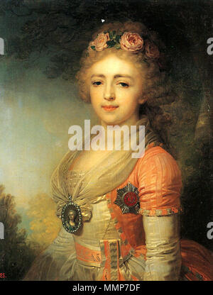 . Englisch: Großfürstin Alexandra pawlowna von Russland (1783-1801), Palatina von Ungarn, Tochter des Zaren Paul I. von Russland, Ehefrau von Erzherzog Joseph Anton Johann von Österreich, Palatin von Ungarn English: Grossherzogin Alexandra pawlowna von Russland, 1783-1801, Palatina von Ungarn, Tochter von Zar Paul I. von Russland, Frau von Erzherzog Joseph Anton Johann von Österreich, Palatinus von Ungarn Magyar: Alexandra Pavlova orosz nagyhercegnő, 1783-1801, Magyar nádorné, I. Pál cár lánya, József Antal János főherceg, József nádor 1. felesége Русский: Александра Павловна Романова великая княгиня, 1783-1 Stockfoto