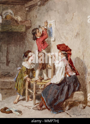 Interieur mit italienischen Frau und Kinder. Datum unbekannt. Alexandre-Marie Guillemin - Innenraum mit italienischen Frau und Kinder - Walters 371382 Stockfoto