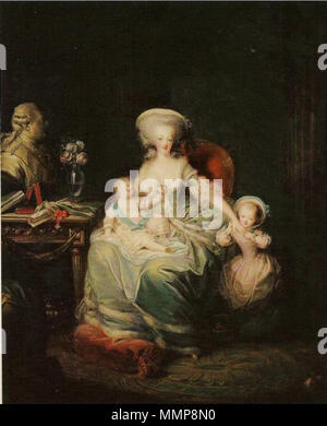 . Englisch: Marie Antoinette und ihren Kindern, Louis Joseph, Dauphin von Frankreich und Madame Royale durch eine Büste von Ludwig XVI. und Marie Antoinette ihre Kinder übersehen. 1781. Marie Antoinette mit ihrem Sohn Louis Joseph, Dauphin von Frankreich und Tochter Madame Royale übersehen durch eine Büste von Ludwig XVI. Stockfoto