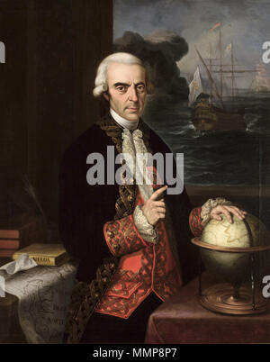 . Español: Retrato del Marino, naturalista y escritor español Antonio de Ulloa (1716-1795), Que llegó a ser Almirante de la Real Armada Española y Comendador de Ocaña en la Orden de Santiago. Esta obra fue donada en 1898 al Ayuntamiento de Sevilla por la Infantin María Luisa Fernanda de Borbón, que Era hija del Rey Fernando VII de España y procedía de la Galería del Palacio de San Telmo, que Era propiedad en esa época de la Infanta y de su esposo, El Duque Antonio de Orleans. Antonio de Ulloa. c. 1856. Almirante Antonio de Ulloa Stockfoto