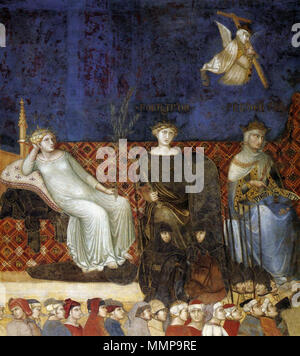 Allegorie der Guten Regierung (Detail). Zwischen 1338 und 1340. Ambrogio Lorenzetti - Allegorie der Guten Regierung (Detail) - WGA 13486 Stockfoto