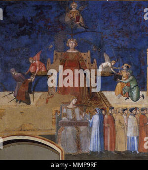 Allegorie der Guten Regierung (linke Seitenansicht, Detail). Zwischen 1338 und 1340. Ambrogio Lorenzetti - Allegorie der Guten Regierung (linke Seitenansicht, Detail) - WGA 13485 Stockfoto