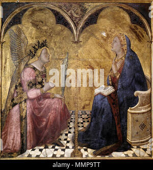 . Ambrogio Lorenzetti, Verkündigung, 1344, Tempera auf Holz, 127 x 120 cm Die Verkündigung. 1344. Ambrogio Lorenzetti, Verkündigung, 1344, Siena Stockfoto