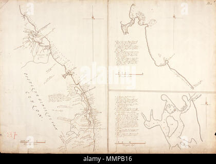 . Nederlands: Titel im Catalogus Leupe (Nationaal Archief): Kaart van het Oostelykste gedeelte van het Eyland Ceylon. Rechtsboven genummerd: 23. d. Notities verso: N 4:36/237 [in Rood potlood]. Englisch: Titel in Leupe Katalog (National Archives): Kaart van het Oostelykste gedeelte van het Eyland Ceylon. Nummerierte rechts oben: 23. d. Hinweise auf der Rückseite: N 4:36/237 [in roter Stift]. Nederlands: Kaart van het oostelijk Deel van Sri Lanka Deutsch: Karte des östlichen Teils von Sri Lanka. zwischen 1680 und 1730. Isaak de Graaf (1668-1743) Alternative Namen Isaac de Graaf, Isaak de Graaff De Stockfoto