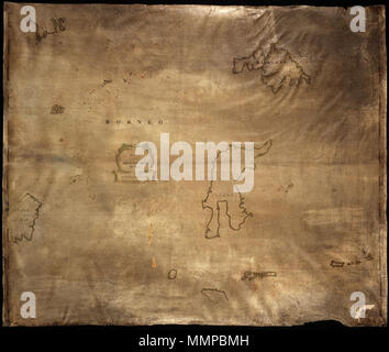 . Nederlands: Titel catalogus Leupe (NA): Kaart van de Indische Oost. (Van Straat Soenda, om De Noord tot de Golf van Siam, alle de Eilanden beoosten Sumatra tot Halmahera, en benoorden tot Mindanao enz). Bijzonderheden: Het donker perkament ist Zeer geworden. Englisch: Titel in der Leupe Katalog (NA): Kaart van de Indische Oost. (Van Straat Soenda, om De Noord tot de Golf van Siam, alle de Eilanden beoosten Sumatra tot Halmahera, en benoorden tot Mindanao enz). Angaben: das Pergament hat sich deutlich eingetrübt. Nederlands: Kaart van Sumatra tot de Molukken Englisch: Karte von Sumatra auf die Stockfoto