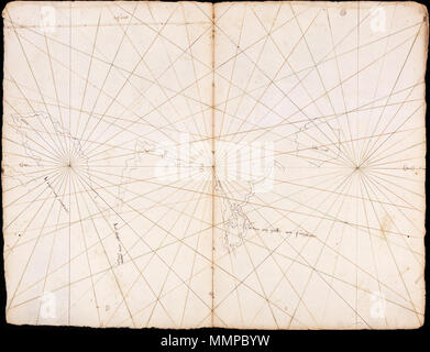 . Nederlands: Titel catalogus Leupe (NA): Kaart van de Bogt van Sumbawa tot aan Sterben van Bima, met Het Eilandje Goenong Api.. Uit VOC 456. Behoort tot De Tweede Reis van van Neck 1598-1600. Linksboven bevindt Zürich de maatverhouding in mylen. Topografische namen in het Maleis vermeld. Englisch: Titel in der Leupe Katalog (NA): Kaart van de Bogt van Sumbawa tot aan Sterben van Bima, met Het Eilandje Goenong Api.. > Von VOC 456. Teil der zweiten Schiff Reise von Van Neck 1598-1600. Links oben die Skala ist in mylen gegeben. Topographische Bezeichnungen sind in Malay gegeben. Nederlands: Kaart van de Kust va Stockfoto