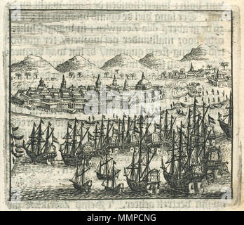 . Nederlands: Gezicht op Mosambik. De afbeelding laat de Stichwörter van het Fort San Sebastian in Mosambik Tür Paulus van Caerden 1607 zien. Deze Angriff war nicht Succesvol, een Jaar später werd Het onder Leiding van Pieter Verhoeff opnieuw geprobeerd Maar ook toen slaagde de VOC er nicht in het fort te veroveren. Englisch: Blick von Mosambik. Die Platte zeigt die Belagerung der Festung San Sebastian in Mosambik von Paulus van Caerden im Jahre 1607. Dieser Angriff war nicht erfolgreich, mit einem zweiten Versuch, ein Jahr später, unter dem Kommando von Pieter Verhoeff. Aber die VOC nicht in c erfolgreich Stockfoto