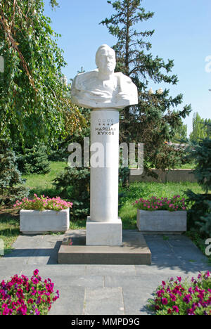 Büste der Sowjetischen Armee Oberbefehlshaber, Marschall Schukow in der Nähe der Mühle in Wolgograd, Russland Stockfoto