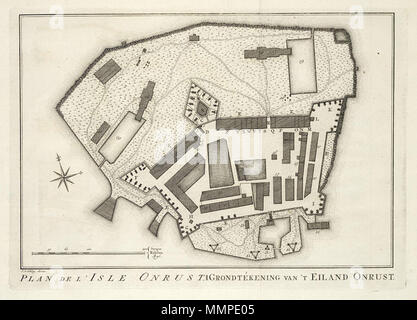 . Nederlands: Plattegrond van het Eiland Onrust. Plan de l'Isle Onrust. Grondtékening Van 't Eiland Onrust. Op de kaart aangegeven legendanummers Staan. Het artikel voldoet echter nicht verklaard. Deutsch: Karte der Insel Onrust. Plan de l'Isle Onrust. Grondtékening Van 't Eiland Onrust. Die Karte ist mit Nummern gekennzeichnet, aber es gibt keine dazugehörigen Schlüssel. Nederlands: Plattegrond van het Eiland Onrust Deutsch: Karte der Insel Onrust. 1763. Schöpfer: Pierre d'Hondt Jakob van der Schley (1715-1779) Alternative Namen Jacob van der Schley, Jakob van der Schley, Jakobus van der Schley Stockfoto