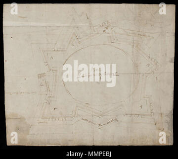 . Plattegrond van het Nederlands: fort. Titel Catalogus Leupe (NA): Platte grond van het fort Real, lanck 300 Voeten, Rasse 260. Real, lanck 300 Voeten, Rasse 260. Op de kaart staan legendanummers, Maar deze nordworden nicht verklaard. Deutsch: Karte der fort von Real. Titel im Katalog Leupe (NA): Platte grond van het fort Real, lanck 300 Voeten, Rasse 260. Real, lanck 300 Voeten, Rasse 260. Das Diagramm ist mit Zahlen für eine Taste markiert, aber es gibt keine Erläuterungen. Nederlands: Plattegrond van het fort richtiges Englisch: Karte der fort Real. zwischen 1625 und 1635. Nederlands: Anoniem Stockfoto