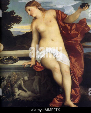 Englisch: Sakrale und profane Liebe (Detail). 1514. Amor amor Sacro e Profano 03. Stockfoto
