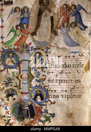 . Die Verherrlichung des hl. Dominikus Pergament, 47,5 x 33,7 cm. ca. 1430. Angelico, Gloria di San Domenico, miniatura Stockfoto