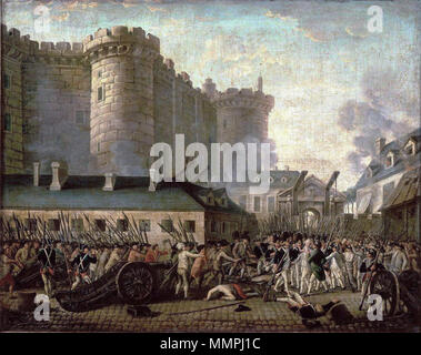 . Sturm auf die Bastille Englisch: Sturm auf die Bastille und Festnahme der Gouverneur M. de Launay, 14. Juli 1789. Français: prise de la Bastille et arrestation Ritz M. de Launay, le 14 juillet 1789. Datum unbekannt. Anonym - prise de la Bastille Stockfoto