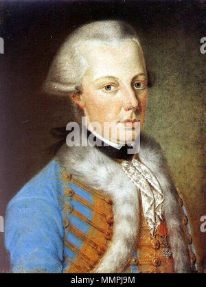 . Englisch: Erzherzog Alexander Leopold von Habsburg, 1772-1795, Palatin von Ungarn 1790-1795, Sohn von Kaiser Leopold II. English: Erzherzog Alexander Leopold von Habsburg-Lothringen, 1772-1795, Palatin von Ungarn 1790-1795, Sohn von Kaiser Leopold II. Magyar: Habsburg-Toscanai Sándor Lipót főherceg, 1772-1795, Magyarország nádora 1790-1795, II. Lipót császár fia. Ende des 18. Jahrhunderts. Alexander Leopold von Habsburg 1772 1795 Palatin Stockfoto