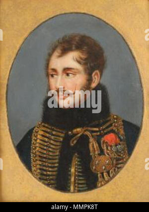 . Englisch: Foto einer Ölgemälde auf Zinn von Antoine Charles Louis, comte de Lasalle, von einem unbekannten Künstler, in der Uniform eines französischen Kavallerie allgemein, circa 1810. Antoine Lasalle Stockfoto