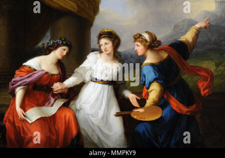 Malerei Öl auf Leinwand, Selbstporträts der Künstler zwischen der Kunst der Musik und der Malerei von Angelica Kauffman RA (Chur 1741 - Rom 1807), auf die Schärpe des Künstlers signiert Zögern: Angelica Kauffn Sc. & S. Pinxit, Rom 1794. Angelica Kauffman wurde in der Schweiz geboren, aber in London ließ sich in 1766. Sie war eine der prominentesten English Künstler des 18. Jahrhunderts, eine von nur zwei Gründung weibliche Mitglieder der Königlichen Akademie und die letzte Frau, die bis 1922 zugelassen werden. Dieses Gemälde, das ist ein sehr schönes Beispiel für ihre Arbeit, wurde in Rom, wo sie mit ihrem Mann lebte, Antonio Zucchi ausgeführt Stockfoto