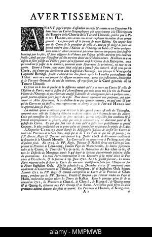 . Français: Nouvel Atlas de la Chine, de la Tartarie chinoise, et du Thibet La Haye 1737. Avertissement 1e Seite. 1737. Jean Baptiste Bourguignon d'Anville (1697 - 1782) Beschreibung der französische Geograph und Kartograph Geburtsdatum / Tod 11. Juli 1697 vom 28. Januar 1782 Ort der Geburt / Todes Paris Paris arbeiten Standort Paris Aufsicht: Q 733907 VIAF:?:? ISNI 7472342 0000 0001 2119 4359 80126318 LCCN:?n NLA:?? 117662046 35007441 GND: WorldCat Anville Nouvel Atlas de la Chine - Seite 04 Stockfoto