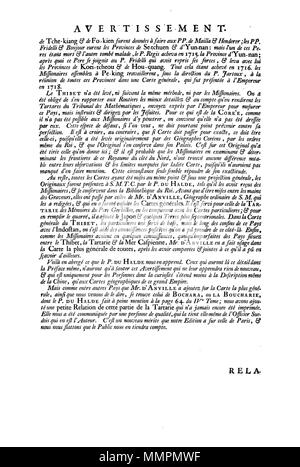 . Français: Nouvel Atlas de la Chine, de la Tartarie chinoise, et du Thibet La Haye 1737. Avertissement2e Seite. 1737. Jean Baptiste Bourguignon d'Anville (1697 - 1782) Beschreibung der französische Geograph und Kartograph Geburtsdatum / Tod 11. Juli 1697 vom 28. Januar 1782 Ort der Geburt / Todes Paris Paris arbeiten Standort Paris Aufsicht: Q 733907 VIAF:?:? ISNI 7472342 0000 0001 2119 4359 80126318 LCCN:?n NLA:?? 117662046 35007441 GND: WorldCat Anville Nouvel Atlas de la Chine - Seite 05 Stockfoto