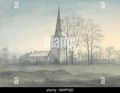 . Deutsch: "Appleby Magna Kirche': "ein winterlicher Blick auf St. Michael und alle Engel" Pfarrkirche, Appleby Magna, Leicestershire, über 1790 Hergestellt von John Glover, Schreiben Meister des örtlichen Gymnasiums. In grangerized Edition des Record Office von Nichols' Geschichte und Altertümer der Grafschaft Leicester erhalten, Band IV/II, Seite 431.". 1790. John Glover (1767 - 1849) Alternative Namen [John Glover]; Esq. John Glover; J. Glover; Glover; [Mr. Glover] Beschreibung English-Australian Landschaftsmaler Datum der Geburt / Tod 18. Februar 1767 vom 9. Dezember 1849 Ort der Geburt / Todes Hou Stockfoto