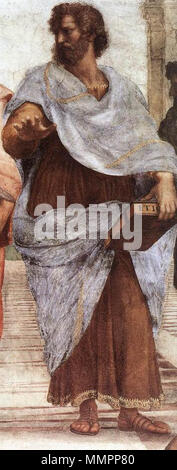 . Detail aus dem Vatikan Fresko Die Schule von Athen Aristoteles, der seine Ethik. 1510 - 1511. Aristoteles von Raphael Stockfoto