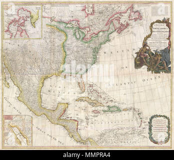 . Englisch: Eine außerordentliche Monumental proportioniert 1794 Karte von Nordamerika durch Gouverneur Pownell. Kurz nach dem Ende des Amerikanischen Unabhängigkeitskrieges ausgestellt, diese Karte Details der neu gegründeten Usa, die britischen Dominions in Kanada, die französischen Gebiet von Louisiana, den Westindischen Inseln und Spanisch Betrieben in Mexiko, Florida, und Mittelamerika. Wie kann man erwarten, dass aus einer Karte dieser Größe der Details für ganz außergewöhnlich ist. Der Text ist in Englisch. Beginnen wir unsere Prüfung dieser Karte in der neu gegründeten Post colonial United States. Die Vereinigten Staaten zu diesem Zeitpunkt verlängert Fro Stockfoto