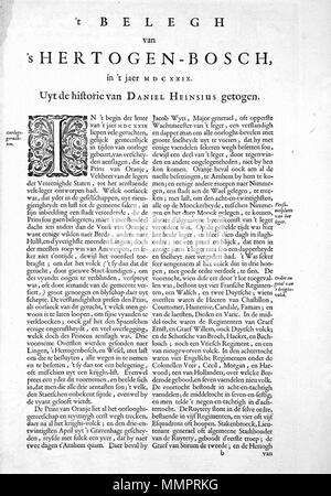 . Nederlands: Deze Beschreibung van 's-Hertogenbosch ist ontleend aan het Stedenboek der Verenigde Nederlanden van Joan Blaeu (1596-1673) uit 1649. Englisch: Diese Beschreibung der Stadt 's-Hertogenbosch ist von Joan Blaeus (1596-1673) Stadt der Niederlande von 1649 abgeleitet. t BELEG VAN HERTOGENB.S., in t jaer MDCXXIX Uyt de Historie van DANIEL HEINSIUS getogen.... Deutsch: 1649. Herausgeber: Joan Blaeu (1596-1673) Alternative Namen Johannes Blaeu; Johannes Wiliamson Blaeu; Johannes Willemszoon Blaeu Beschreibung niederländischer Kartograph und Verleger Geburtsdatum / Tod 23. Septem Stockfoto