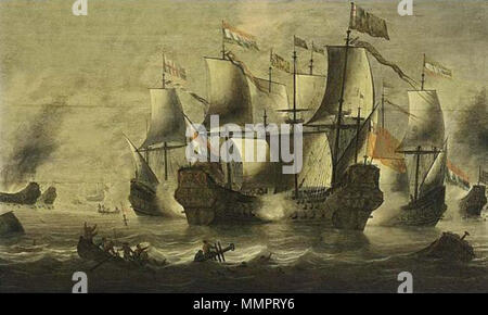 . Nederlands: Zeeslag tussen Hollandse en Engelse schepen. . Zwischen 1661 und 1693. Zu Jan van Leyden 001 zugeschrieben Stockfoto