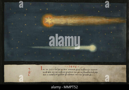 . Augsburger Wunderzeichenbuch, Folio 70 (Comet, 1456, 1457). ca. 1552. Unbekannte Augsburger Wunderzeichenbuch, Folio 70 Stockfoto